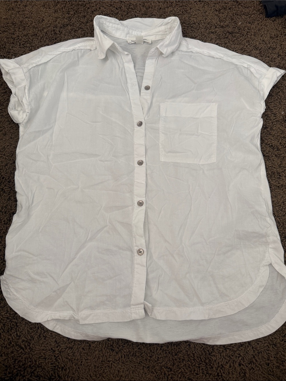 beachlunchlounge White Short-Sleeve Casual Button-Down Shirt